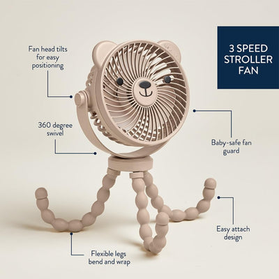 Ventilador Para Carrinho de Bebê Itzy Ritzy Breeze - 3 Velocidades Taupe - Ventilação Ajustável com Segurança